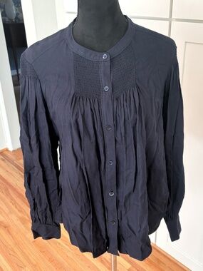 Rebecca Taylor Navy Smocked Blouse – Size Large